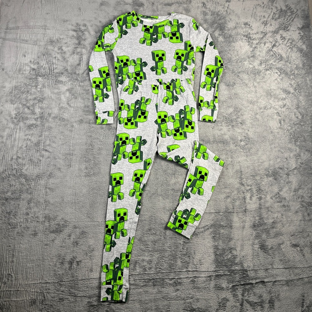 Minecraft Legends Boys 2 Piece Pajama Set Size 10 Green Gray Creeper Sleepwear